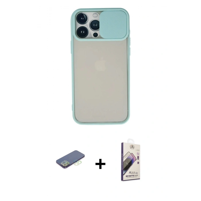 MARSİLYAN™- iPhone 13 Pro Max Kılıf Vadi Çizgi - Siyah Bilvis 3D Mat Cam Ekran Koruyucu + Renkli Kamera Lens Koruma Cam - YL