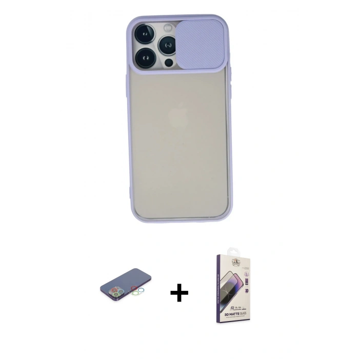MARSİLYAN™- iPhone 13 Pro Max Kılıf Vadi Çizgi - Siyah Bilvis 3D Mat Cam Ekran Koruyucu + Renkli Kamera Lens Koruma Cam - MI