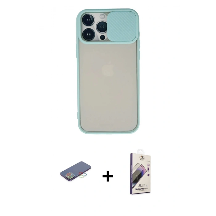 MARSİLYAN™- iPhone 13 Pro Max Kılıf Vadi Çizgi - Siyah Bilvis 3D Mat Cam Ekran Koruyucu + Renkli Kamera Lens Koruma Cam - MI