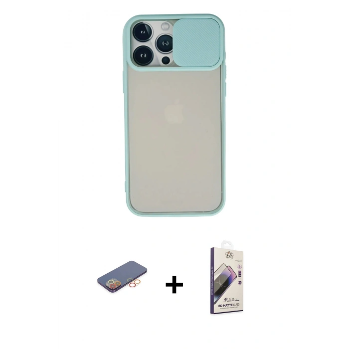 MARSİLYAN™- iPhone 13 Pro Max Kılıf Vadi Çizgi - Siyah Bilvis 3D Mat Cam Ekran Koruyucu + Renkli Kamera Lens Koruma Cam - TU
