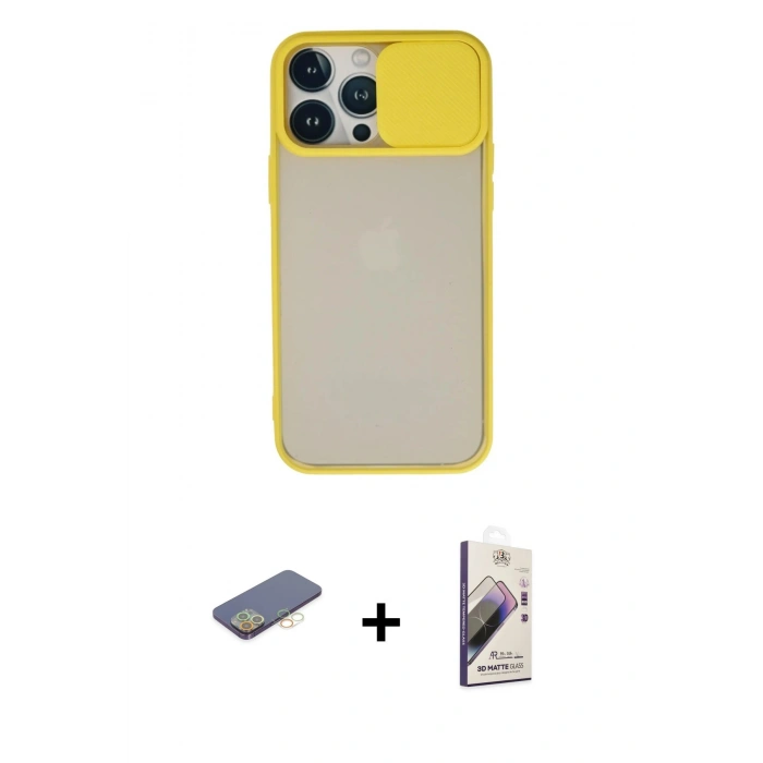MARSİLYAN™- iPhone 13 Pro Max Kılıf Vadi Çizgi - Siyah Bilvis 3D Mat Cam Ekran Koruyucu + Renkli Kamera Lens Koruma Cam - SI