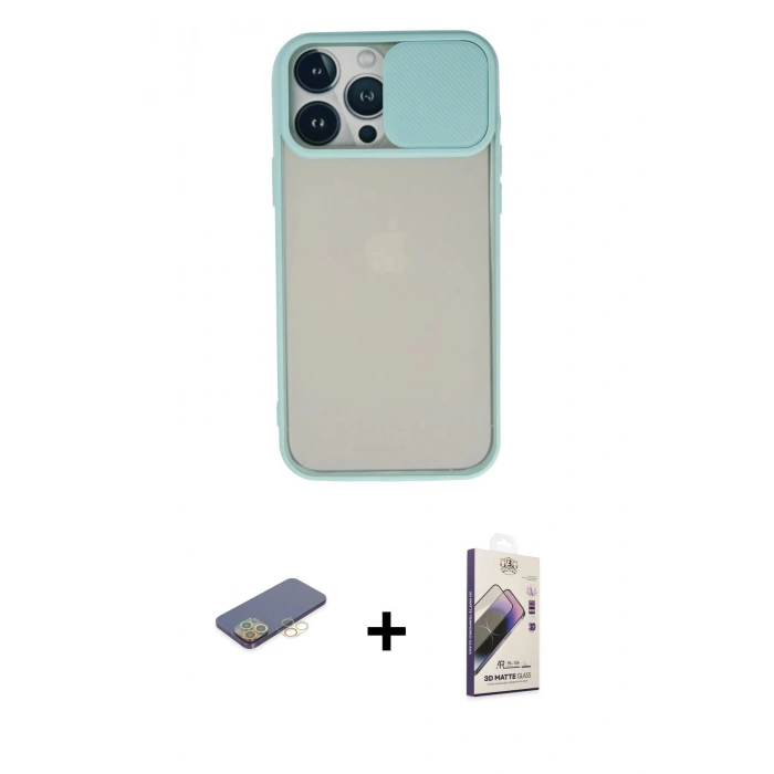 MARSİLYAN™- iPhone 13 Pro Max Kılıf Vadi Çizgi - Siyah Bilvis 3D Mat Cam Ekran Koruyucu + Renkli Kamera Lens Koruma Cam - SI
