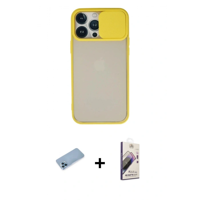 MARSİLYAN™- iPhone 13 Pro Max Kılıf Vadi Çizgi - Siyah Bilvis 3D Mat Cam Ekran Koruyucu + Shine Kamera Lens Koruma Cam - MI