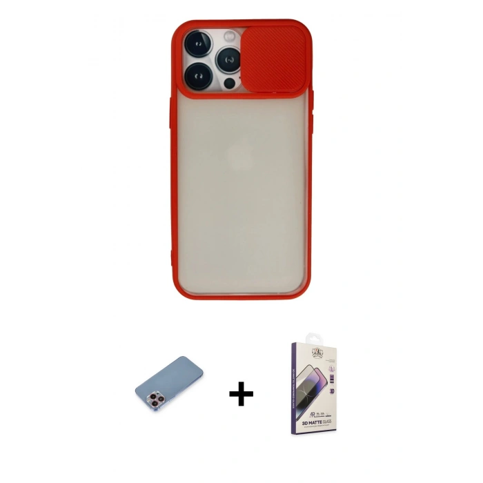 MARSİLYAN™- iPhone 13 Pro Max Kılıf Vadi Çizgi - Siyah Bilvis 3D Mat Cam Ekran Koruyucu + Shine Kamera Lens Koruma Cam - PE