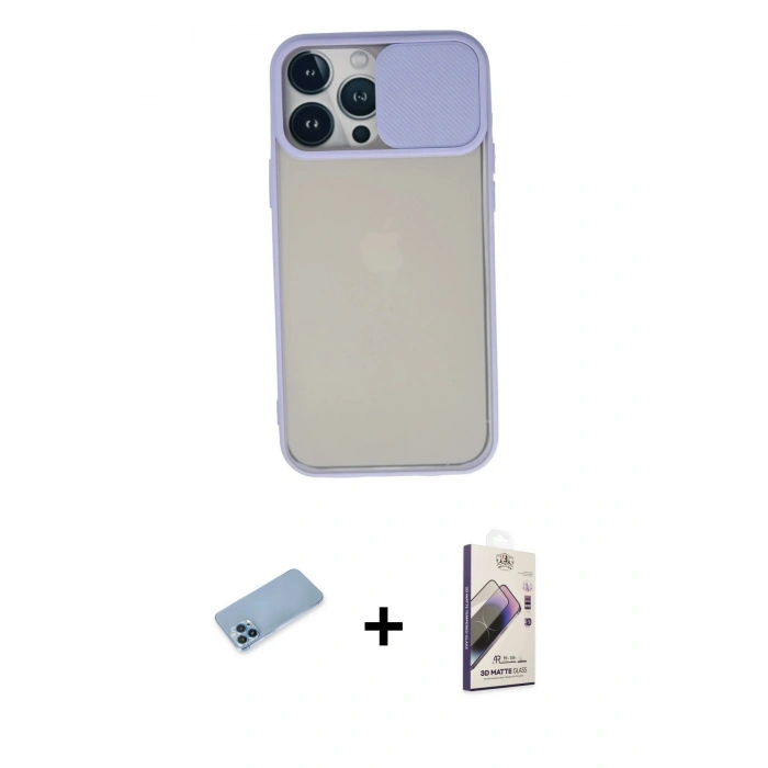 MARSİLYAN™- iPhone 13 Pro Max Kılıf Vadi Çizgi - Siyah Bilvis 3D Mat Cam Ekran Koruyucu + Shine Kamera Lens Koruma Cam - MI