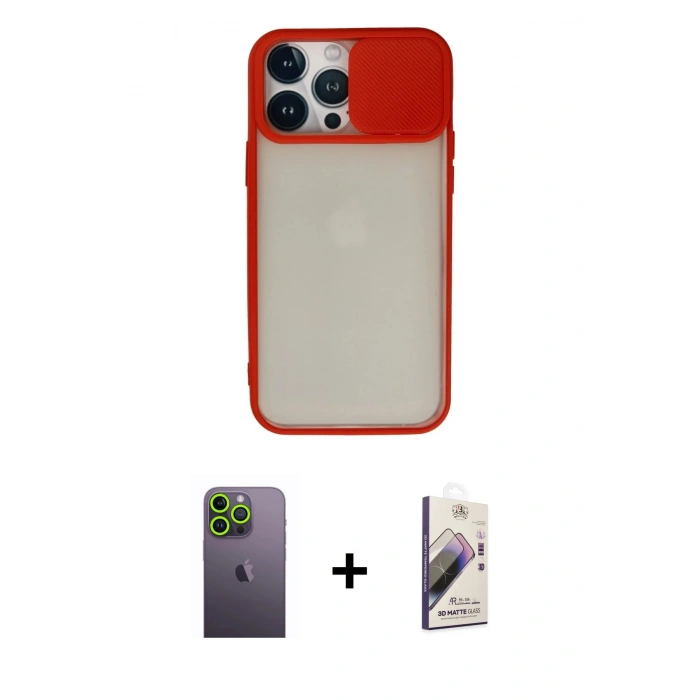 MARSİLYAN™- iPhone 13 Pro Max Kılıf Vadi Çizgi - Siyah Bilvis 3D Mat Cam Ekran Koruyucu + Neon Fosforlu Kamera Lens - YL