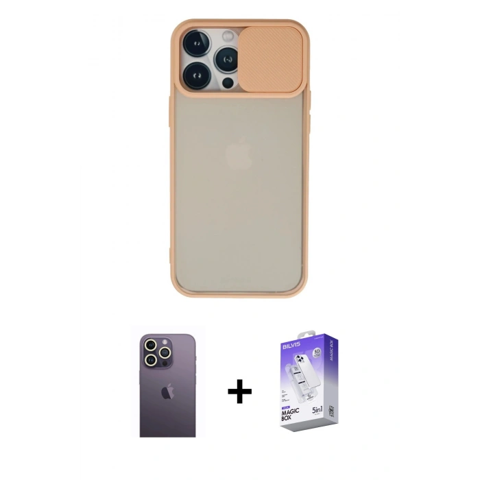 MARSİLYAN™- iPhone 13 Pro Max Kılıf Vadi Çizgi - Siyah Bilvis 5in1 3D Magic Cam Ekran Koruyucu + Neon Fosforlu Kamera Lens - BZ