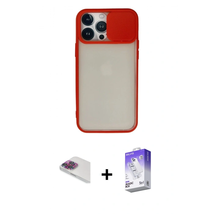 MARSİLYAN™- iPhone 13 Pro Max Kılıf Vadi Çizgi - Siyah Bilvis 5in1 3D Magic Cam Ekran Koruyucu + Pers Alüminyum Kamera Lens - GI