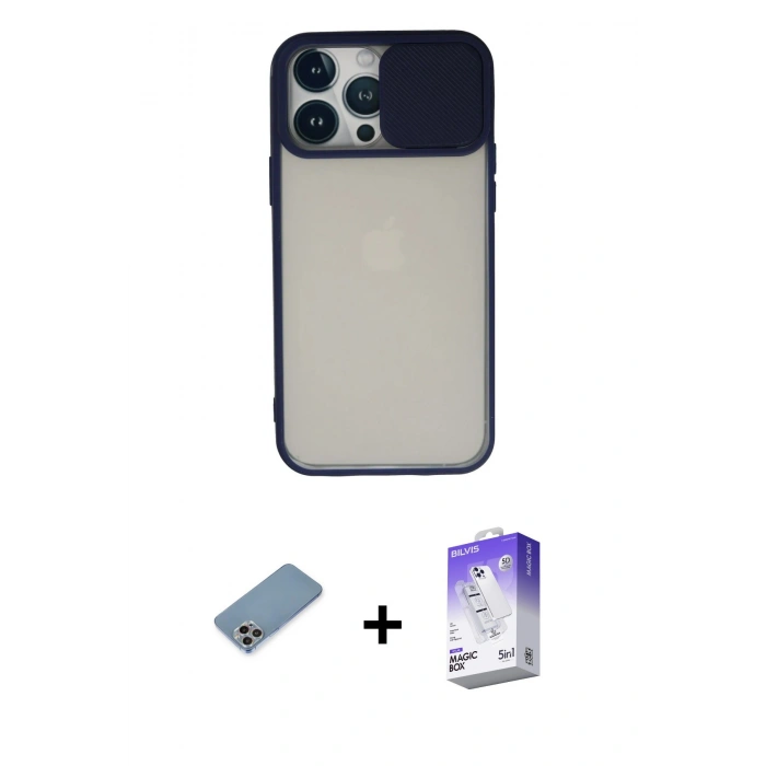 MARSİLYAN™- iPhone 13 Pro Max Kılıf Vadi Çizgi - Siyah Bilvis 5in1 3D Magic Cam Ekran Koruyucu + Shine Kamera Lens Koruma Cam - GI