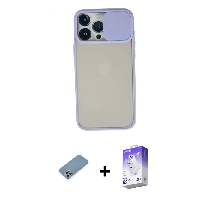 MARSİLYAN™- iPhone 13 Pro Max Kılıf Vadi Çizgi - Siyah Bilvis 5in1 3D Magic Cam Ekran Koruyucu + Shine Kamera Lens Koruma Cam - GI