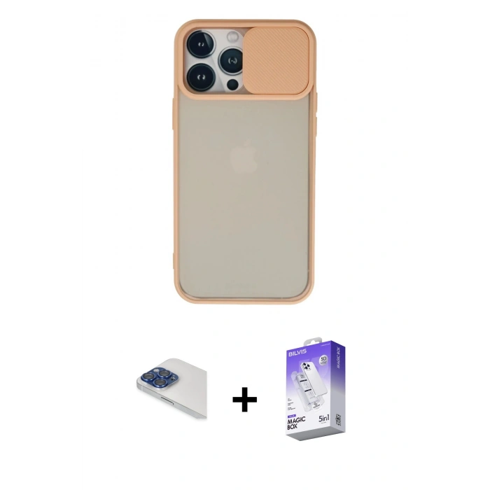 MARSİLYAN™- iPhone 13 Pro Max Kılıf Vadi Çizgi - Siyah Bilvis 5in1 3D Magic Cam Ekran Koruyucu + Pers Alüminyum Kamera Lens - LT