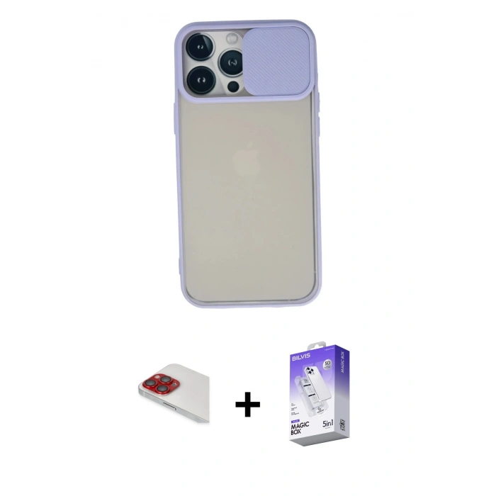 MARSİLYAN™- iPhone 13 Pro Max Kılıf Vadi Çizgi - Siyah Bilvis 5in1 3D Magic Cam Ekran Koruyucu + Pers Alüminyum Kamera Lens - KI