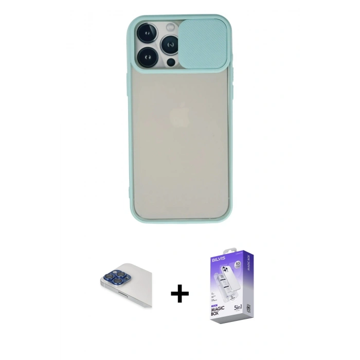 MARSİLYAN™- iPhone 13 Pro Max Kılıf Vadi Çizgi - Siyah Bilvis 5in1 3D Magic Cam Ekran Koruyucu + Pers Alüminyum Kamera Lens - LT