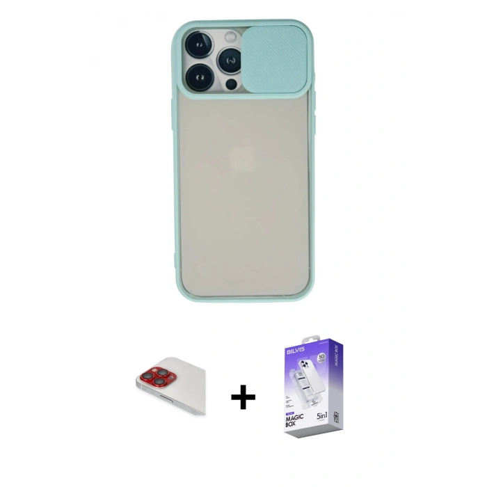 MARSİLYAN™- iPhone 13 Pro Max Kılıf Vadi Çizgi - Siyah Bilvis 5in1 3D Magic Cam Ekran Koruyucu + Pers Alüminyum Kamera Lens - KI
