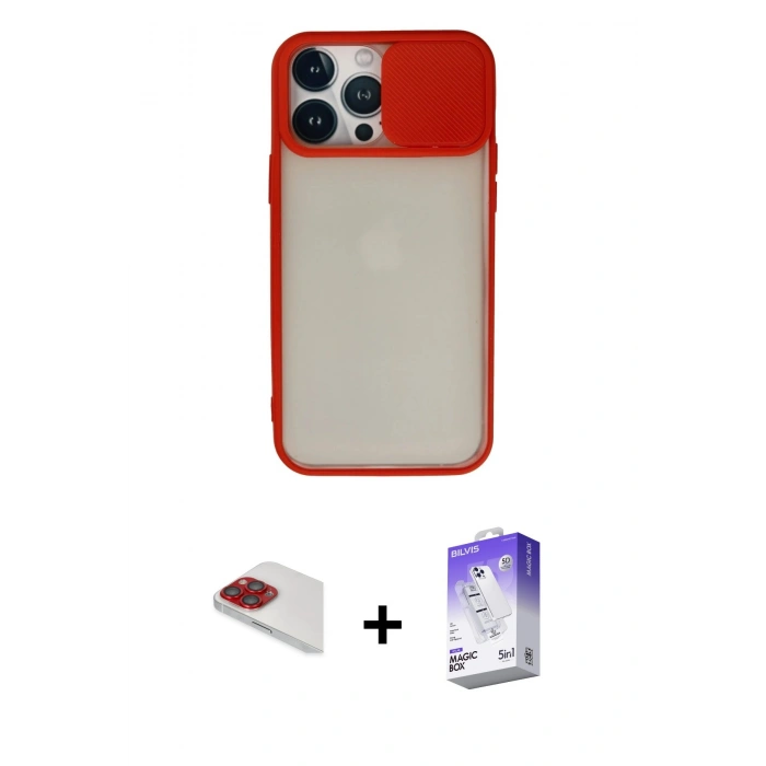 MARSİLYAN™- iPhone 13 Pro Max Kılıf Vadi Çizgi - Siyah Bilvis 5in1 3D Magic Cam Ekran Koruyucu + Pers Alüminyum Kamera Lens - KI