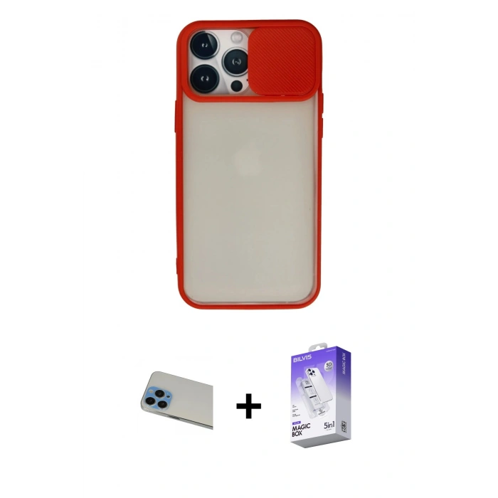 MARSİLYAN™- iPhone 13 Pro Max Kılıf Vadi Çizgi - Siyah Bilvis 5in1 3D Magic Cam Ekran Koruyucu + Rainbow Kamera Lens Koruma Cam - MI