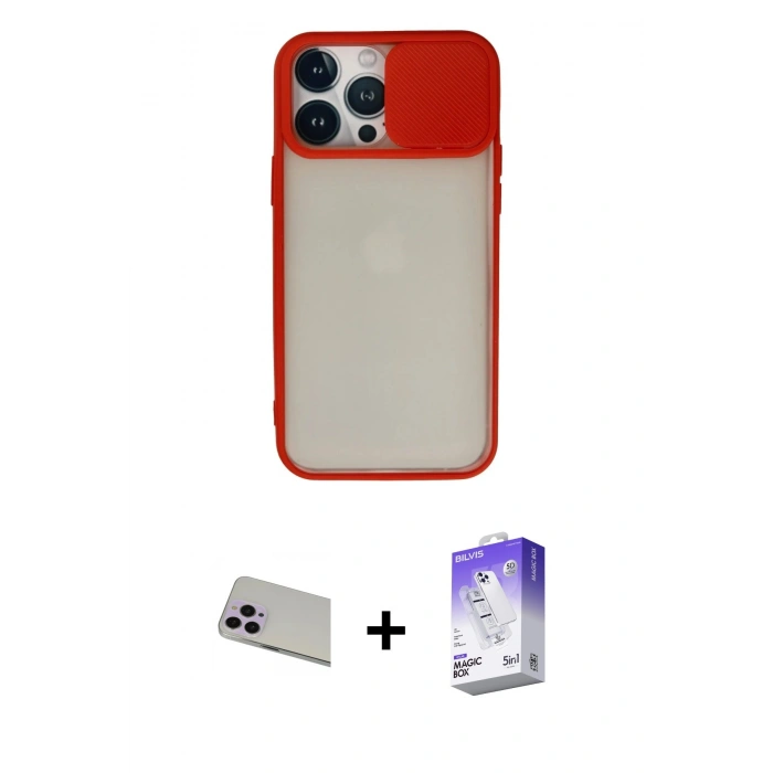 MARSİLYAN™- iPhone 13 Pro Max Kılıf Vadi Çizgi - Siyah Bilvis 5in1 3D Magic Cam Ekran Koruyucu + Rainbow Kamera Lens Koruma Cam - MR