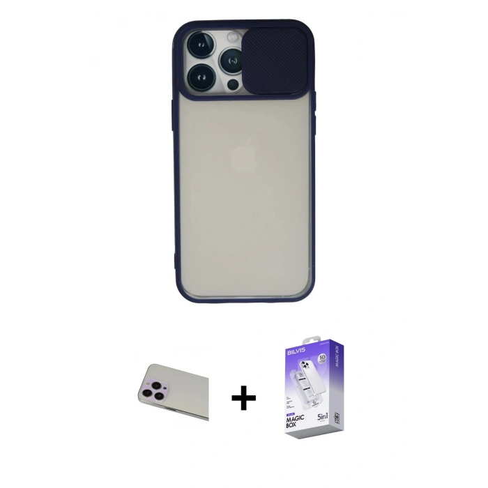 MARSİLYAN™- iPhone 13 Pro Max Kılıf Vadi Çizgi - Siyah Bilvis 5in1 3D Magic Cam Ekran Koruyucu + Rainbow Kamera Lens Koruma Cam - MR