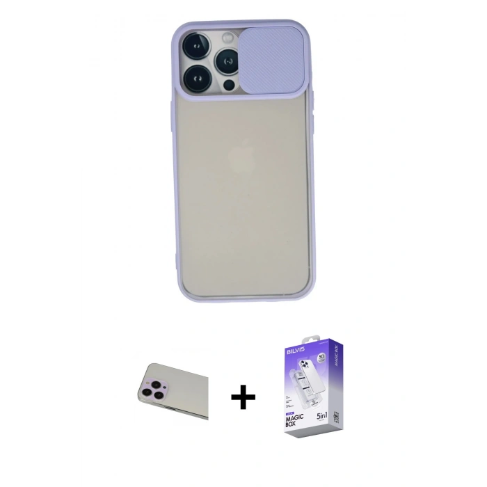 MARSİLYAN™- iPhone 13 Pro Max Kılıf Vadi Çizgi - Siyah Bilvis 5in1 3D Magic Cam Ekran Koruyucu + Rainbow Kamera Lens Koruma Cam - MR