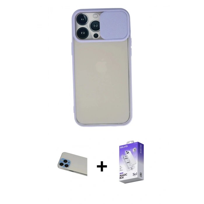 MARSİLYAN™- iPhone 13 Pro Max Kılıf Vadi Çizgi - Siyah Bilvis 5in1 3D Magic Cam Ekran Koruyucu + Rainbow Kamera Lens Koruma Cam - MI