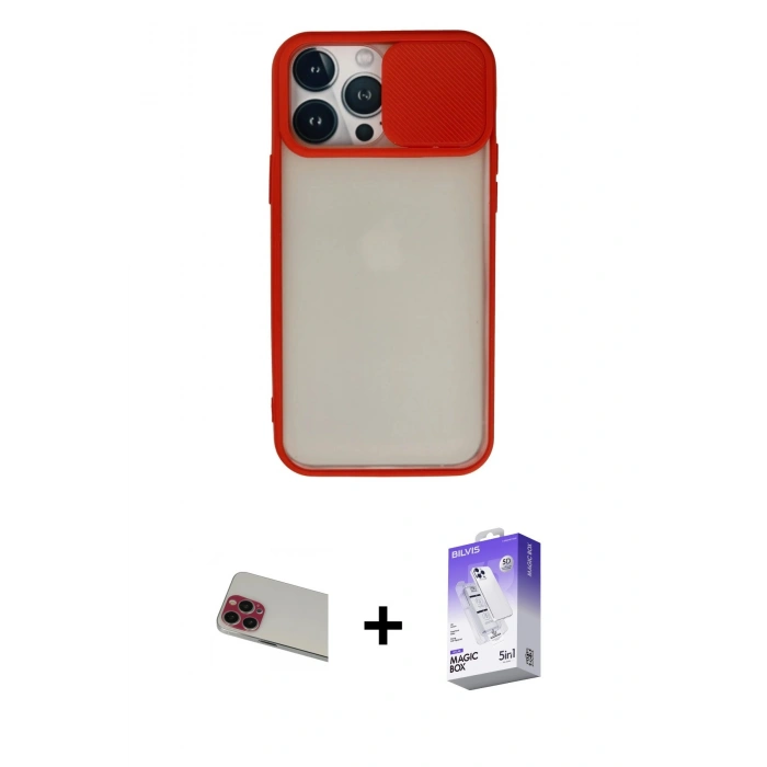 MARSİLYAN™- iPhone 13 Pro Max Kılıf Vadi Çizgi - Siyah Bilvis 5in1 3D Magic Cam Ekran Koruyucu + Rainbow Kamera Lens Koruma Cam - KI