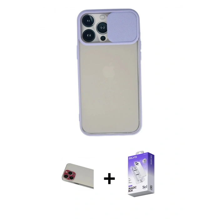 MARSİLYAN™- iPhone 13 Pro Max Kılıf Vadi Çizgi - Siyah Bilvis 5in1 3D Magic Cam Ekran Koruyucu + Rainbow Kamera Lens Koruma Cam - KI