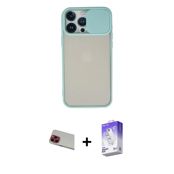 MARSİLYAN™- iPhone 13 Pro Max Kılıf Vadi Çizgi - Siyah Bilvis 5in1 3D Magic Cam Ekran Koruyucu + Rainbow Kamera Lens Koruma Cam - KI
