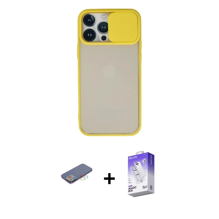 MARSİLYAN™- iPhone 13 Pro Max Kılıf Vadi Çizgi - Siyah Bilvis 5in1 3D Magic Cam Ekran Koruyucu + Renkli Kamera Lens Koruma Cam - MI