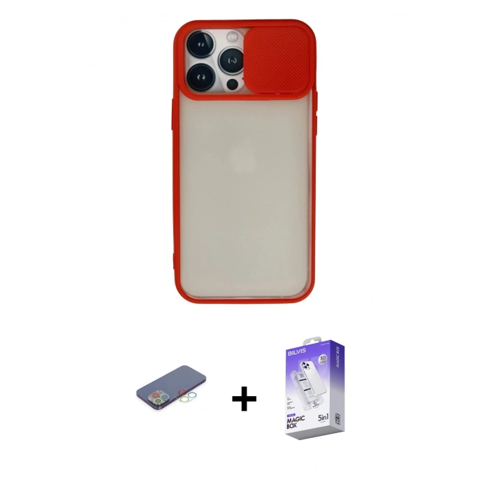 MARSİLYAN™- iPhone 13 Pro Max Kılıf Vadi Çizgi - Siyah Bilvis 5in1 3D Magic Cam Ekran Koruyucu + Renkli Kamera Lens Koruma Cam - MI