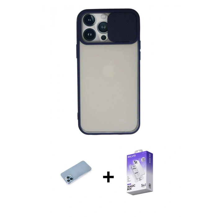 MARSİLYAN™- iPhone 13 Pro Max Kılıf Vadi Çizgi - Siyah Bilvis 5in1 3D Magic Cam Ekran Koruyucu + Shine Kamera Lens Koruma Cam - MI
