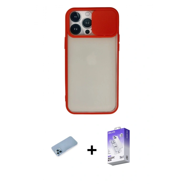 MARSİLYAN™- iPhone 13 Pro Max Kılıf Vadi Çizgi - Siyah Bilvis 5in1 3D Magic Cam Ekran Koruyucu + Shine Kamera Lens Koruma Cam - MI