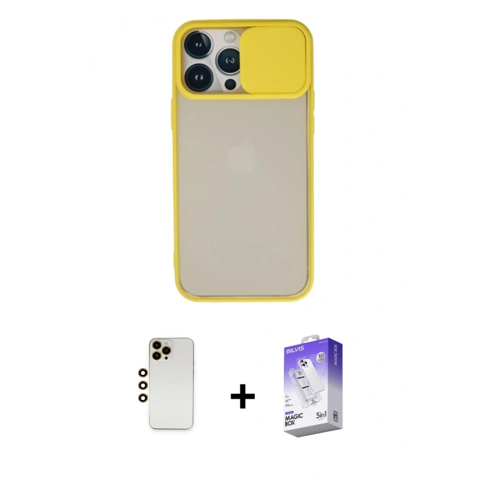 MARSİLYAN™- iPhone 13 Pro Max Kılıf Vadi Çizgi - Siyah Bilvis 5in1 3D Magic Cam Ekran Koruyucu + Shine Kamera Lens - GD