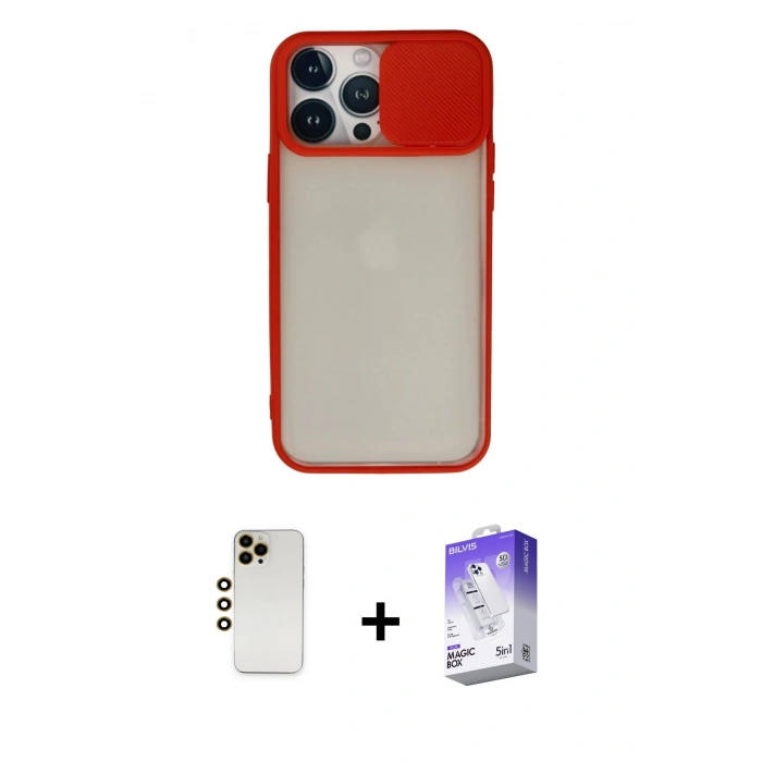 MARSİLYAN™- iPhone 13 Pro Max Kılıf Vadi Çizgi - Siyah Bilvis 5in1 3D Magic Cam Ekran Koruyucu + Shine Kamera Lens - GD