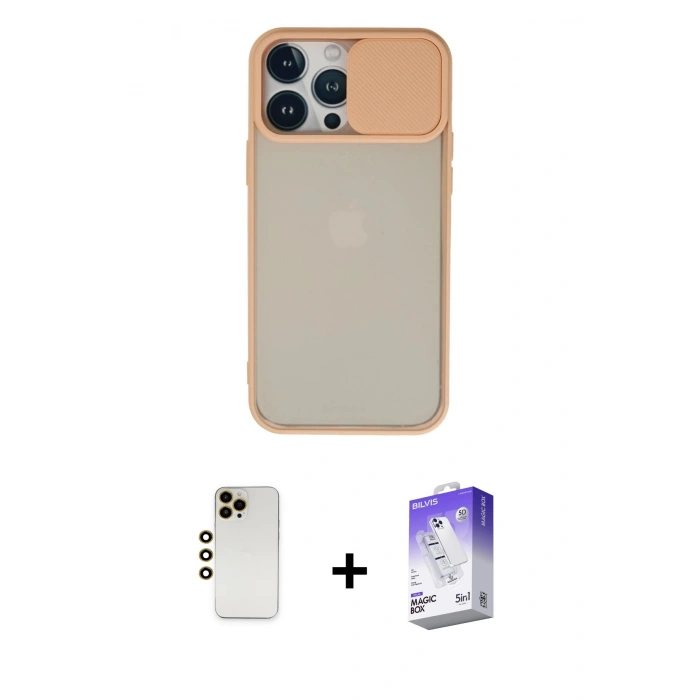 MARSİLYAN™- iPhone 13 Pro Max Kılıf Vadi Çizgi - Siyah Bilvis 5in1 3D Magic Cam Ekran Koruyucu + Shine Kamera Lens - GD