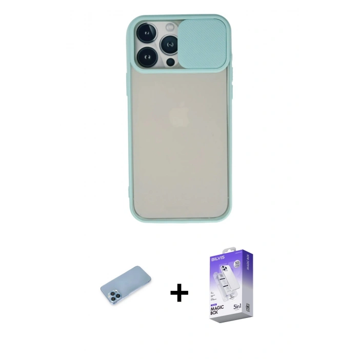MARSİLYAN™- iPhone 13 Pro Max Kılıf Vadi Çizgi - Siyah Bilvis 5in1 3D Magic Cam Ekran Koruyucu + Shine Kamera Lens Koruma Cam - MI