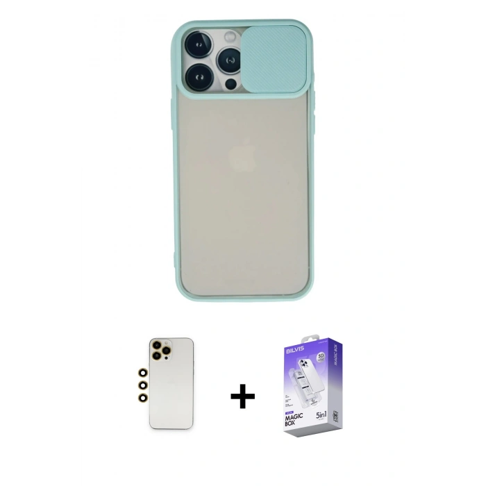 MARSİLYAN™- iPhone 13 Pro Max Kılıf Vadi Çizgi - Siyah Bilvis 5in1 3D Magic Cam Ekran Koruyucu + Shine Kamera Lens - GD