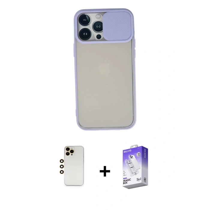 MARSİLYAN™- iPhone 13 Pro Max Kılıf Vadi Çizgi - Siyah Bilvis 5in1 3D Magic Cam Ekran Koruyucu + Shine Kamera Lens - GD