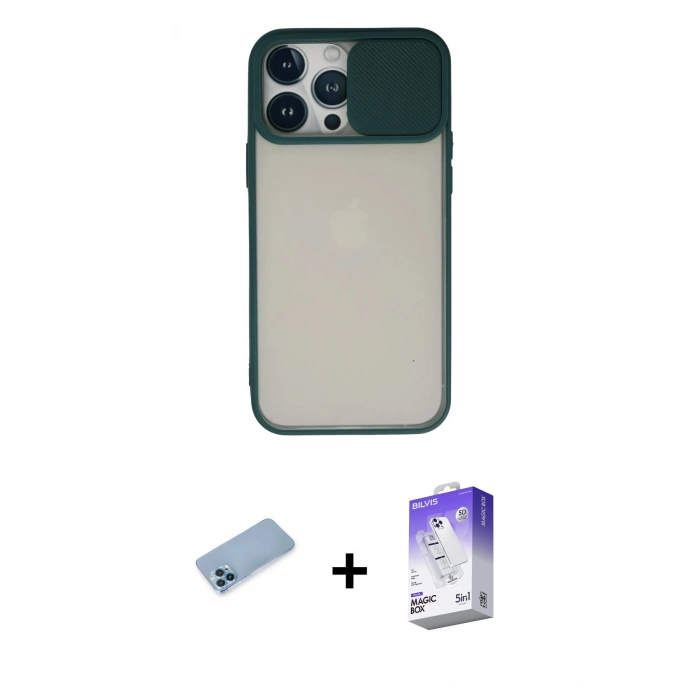 MARSİLYAN™- iPhone 13 Pro Max Kılıf Vadi Çizgi - Siyah Bilvis 5in1 3D Magic Cam Ekran Koruyucu + Shine Kamera Lens Koruma Cam - MI