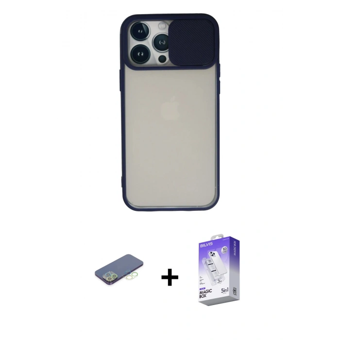 MARSİLYAN™- iPhone 13 Pro Max Kılıf Vadi Çizgi - Siyah Bilvis 5in1 3D Magic Cam Ekran Koruyucu + Yeşil Renkli Kamera Lens Koruma Cam