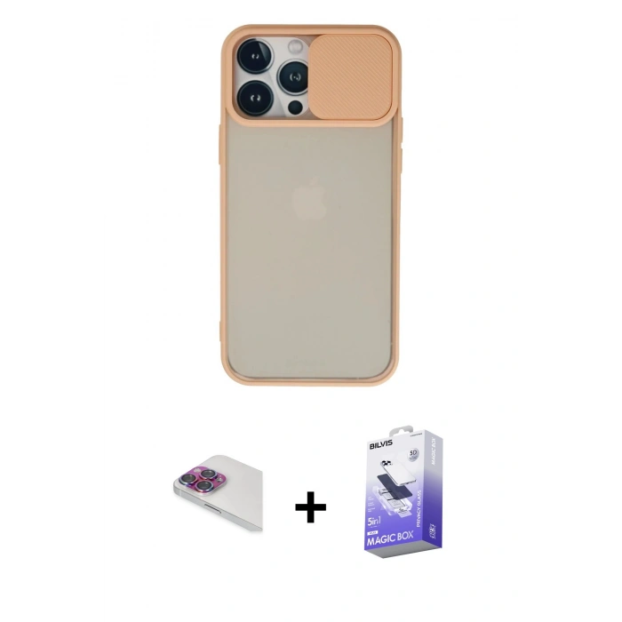 MARSİLYAN™- iPhone 13 Pro Max Kılıf Vadi Çizgi - Siyah Bilvis 5in1 5D Magic Hayalet Cam Ekran Koruyucu + Pers Alüminyum Kamera Lens - GI