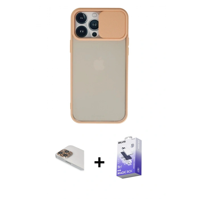MARSİLYAN™- iPhone 13 Pro Max Kılıf Vadi Çizgi - Siyah Bilvis 5in1 5D Magic Hayalet Cam Ekran Koruyucu + Pers Alüminyum Kamera Lens - GD