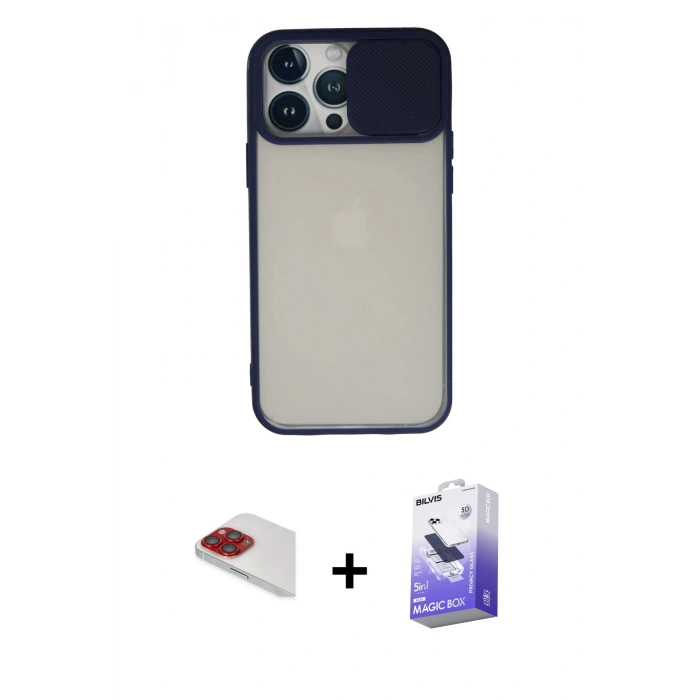 MARSİLYAN™- iPhone 13 Pro Max Kılıf Vadi Çizgi - Siyah Bilvis 5in1 5D Magic Hayalet Cam Ekran Koruyucu + Pers Alüminyum Kamera Lens - KI