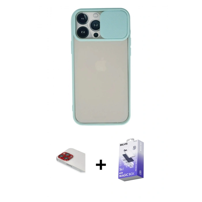 MARSİLYAN™- iPhone 13 Pro Max Kılıf Vadi Çizgi - Siyah Bilvis 5in1 5D Magic Hayalet Cam Ekran Koruyucu + Pers Alüminyum Kamera Lens - KI