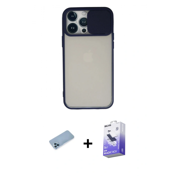MARSİLYAN™- iPhone 13 Pro Max Kılıf Vadi Çizgi - Siyah Bilvis 5in1 5D Magic Hayalet Cam Ekran Koruyucu + Shine Kamera Lens Koruma Cam - MI