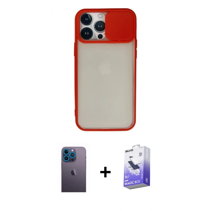 MARSİLYAN™- iPhone 13 Pro Max Kılıf Vadi Çizgi - Siyah Bilvis 5in1 5D Magic Hayalet Cam Ekran Koruyucu + Mavi Neon Fosforlu Kamera Lens