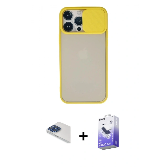MARSİLYAN™- iPhone 13 Pro Max Kılıf Vadi Çizgi - Siyah Bilvis 5in1 5D Magic Hayalet Cam Ekran Koruyucu + Pers Alüminyum Kamera Lens - LT