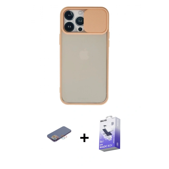 MARSİLYAN™- iPhone 13 Pro Max Kılıf Vadi Çizgi - Siyah Bilvis 5in1 5D Magic Hayalet Cam Ekran Koruyucu + Renkli Kamera Lens Koruma Cam - PE