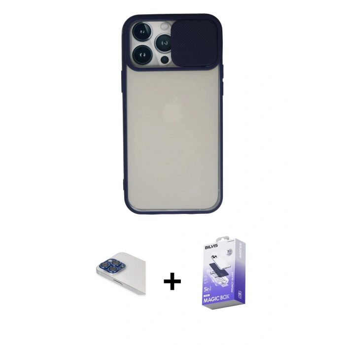 MARSİLYAN™- iPhone 13 Pro Max Kılıf Vadi Çizgi - Siyah Bilvis 5in1 5D Magic Hayalet Cam Ekran Koruyucu + Pers Alüminyum Kamera Lens - LT