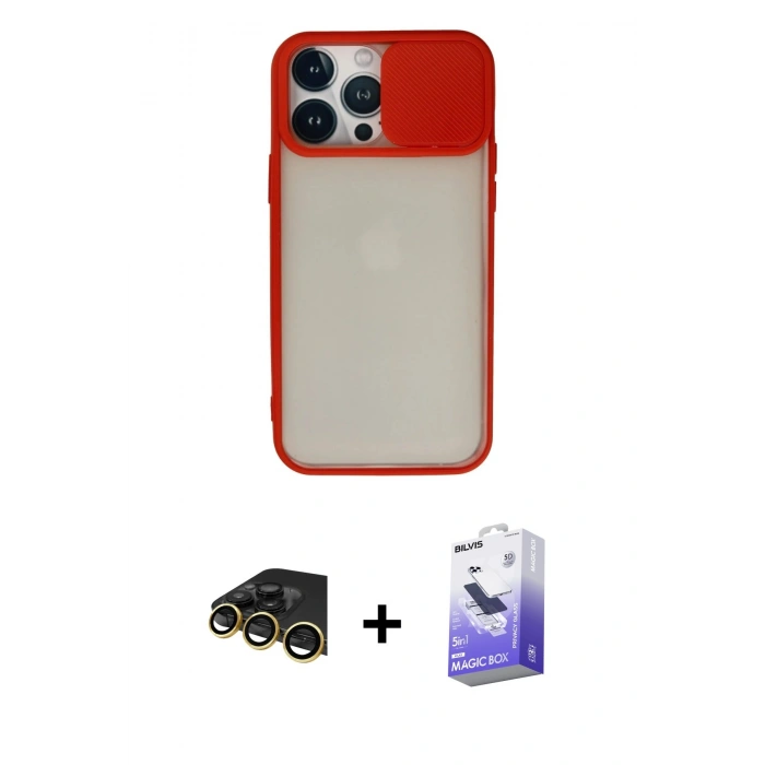 MARSİLYAN™- iPhone 13 Pro Max Kılıf Vadi Çizgi - Siyah Bilvis 5in1 5D Magic Hayalet Cam Ekran Koruyucu + Raze Metal Kamera Lens - GD