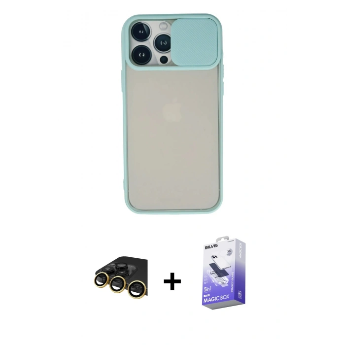 MARSİLYAN™- iPhone 13 Pro Max Kılıf Vadi Çizgi - Siyah Bilvis 5in1 5D Magic Hayalet Cam Ekran Koruyucu + Raze Metal Kamera Lens - GD